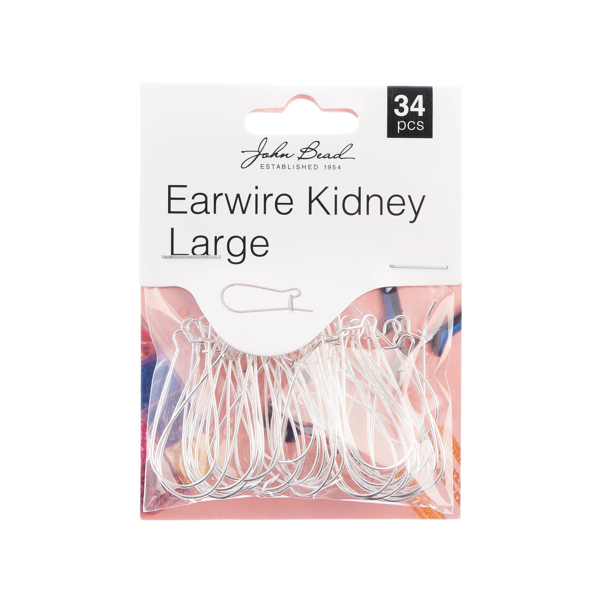 John Bead 33mm Silver Earwire Kidneys, 34ct.